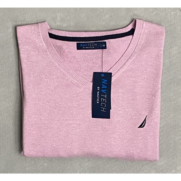 Nautica Men's XXL NavTech V-Neck Sweater Long Sleeve Pink Heather NEW